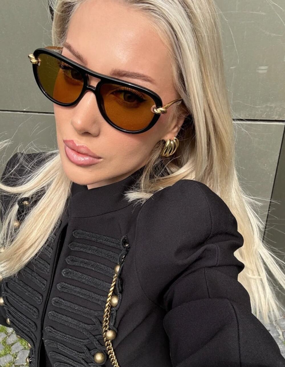 NEW Bottega Veneta BV1418S Black Aviator Sunglasses $760